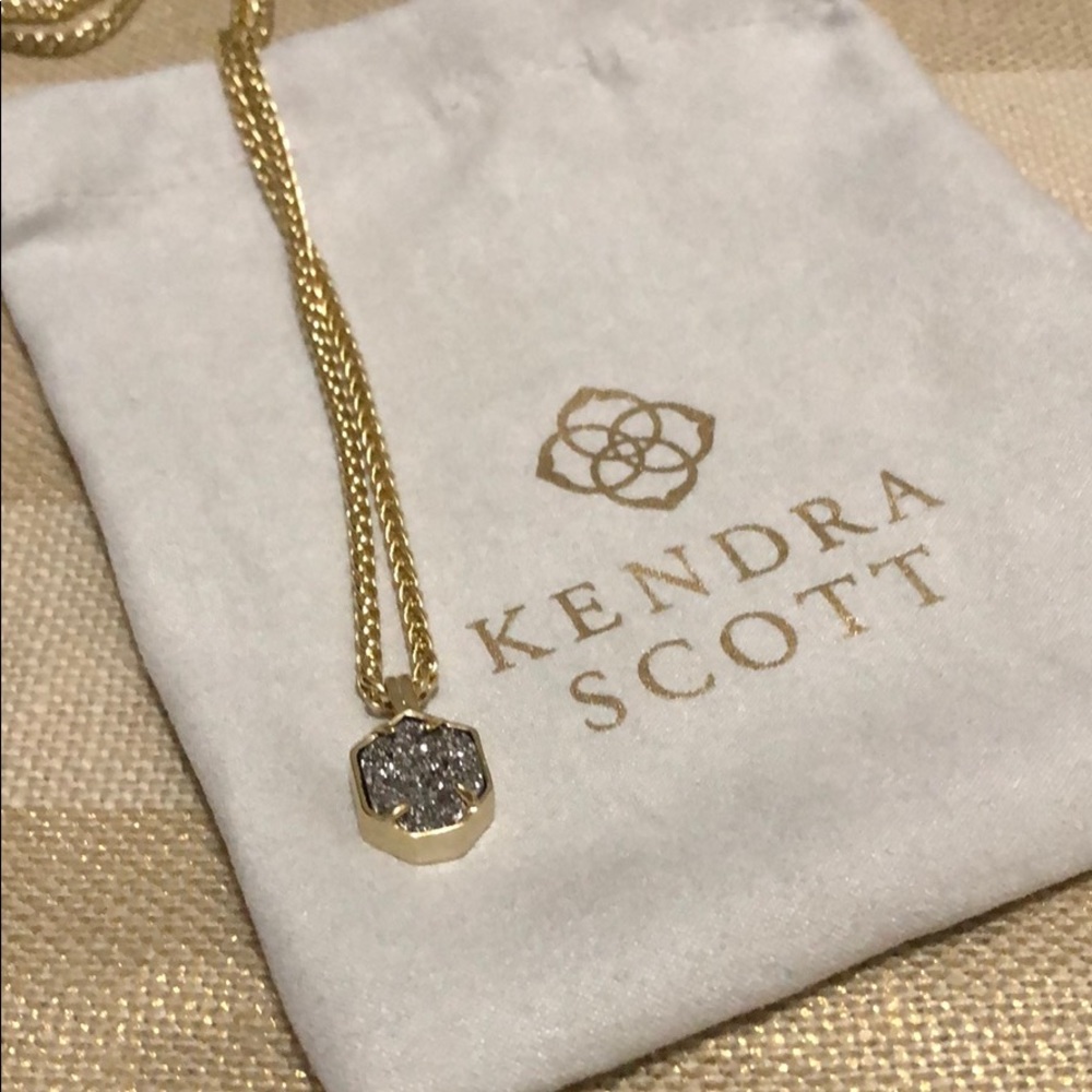 Kendra Scott Gold Hexagon Druzy Pendant Necklace with Gray Stone